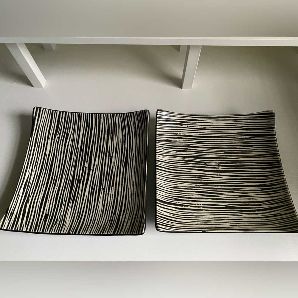 Elegant Black and White Striped Decorative Plates